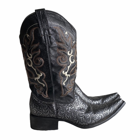 Custom E Fernandez Black and Silver Cowboy Boots - Picture 2 of 11